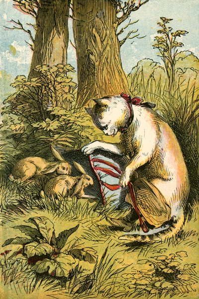 Puss catching the rabbits by English School