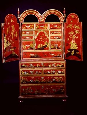 Queen Anne Double Domed Cabinet on Chest with Doors Open by English School