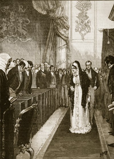 Queen Caroline entering the House of Lords, illustration from Cassell