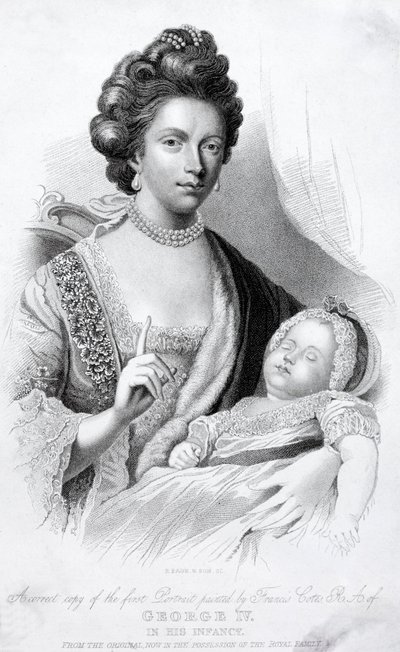 Queen Charlotte, Consort of King George III, with their baby son, the future Prince Regent and King George IV by English School