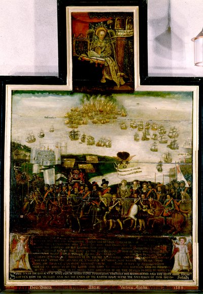 Queen Elizabeth I arriving in Tilbury and the English defeat of the Spanish Armada of 1588 by English School