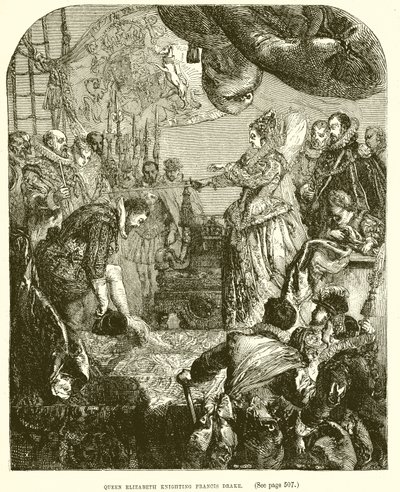 Queen Elizabeth Knighting Francis Drake by English School