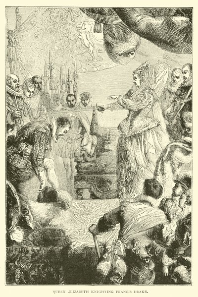 Queen Elizabeth Knighting Francis Drake by English School