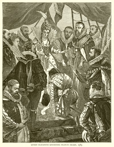 Queen Elizabeth knighting Francis Drake, 1585 by English School