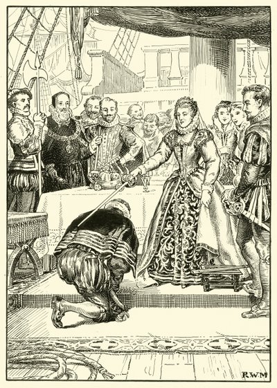 Queen Elizabeth on Board the Golden Hind by English School