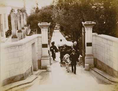 Queen Victoria at the Gates of Villa Liserb, South of France by English School