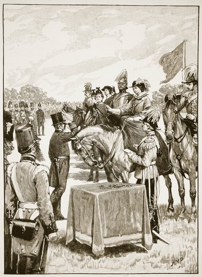 Queen Victoria at the first presentation of the Victoria Cross, illustration from Cassell
