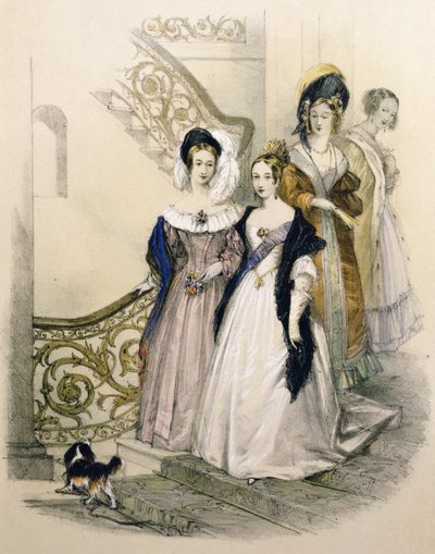 Queen Victoria on a Staircase with Ladies in Waiting by English School