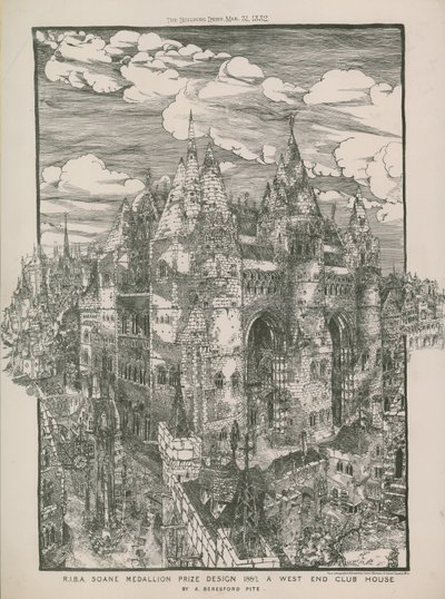 RIBA Soane Medallion Prize Design 1882 - A West End Club House by A Beresford Pite by English School
