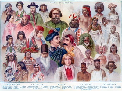 Races of Mankind, from The British Empire Universities Modern English Illustrated Dictionary, pub.1914 by English School