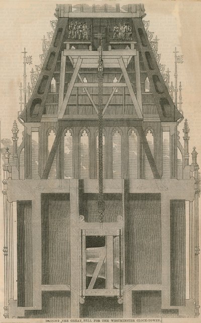 Raising the great bell for the Westminster Clock Tower, London by English School