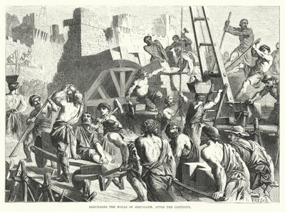 Rebuilding the Walls of Jerusalem, After the Captivity (engraving) by English School