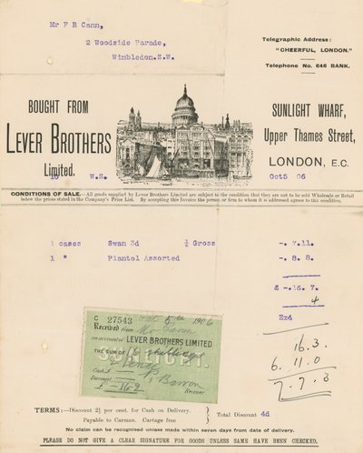 Receipt for Lever Brothers Limited by English School