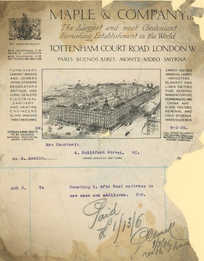 Receipt for Maple & Company Ltd by English School