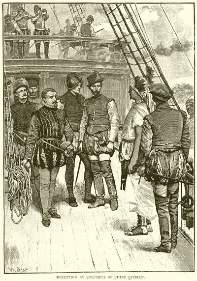 Reception by Columbus of Chief Quibian by English School