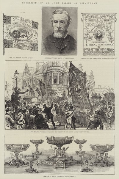 Reception of Mr John Bright at Birmingham (engraving) by English School