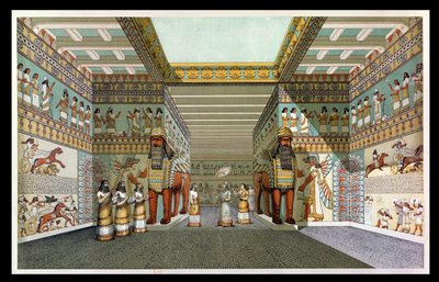 Reconstruction of the hall of an Assyrian palace, from Discoveries in the Ruins of Nineveh and Babylon by Austen Henry Layard by English School