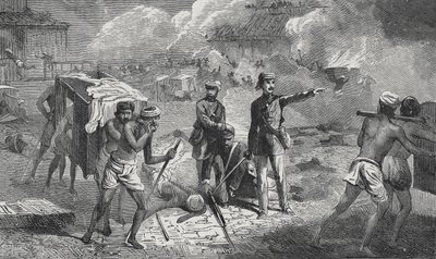 Removing the Sick and Wounded at Lucknow from the Residency to the Dilkoosha in the Neighbourhood of the City by English School