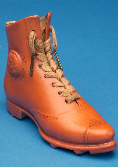 Replica football boot with laces marked with the Stevens patent (ceramic) by English School