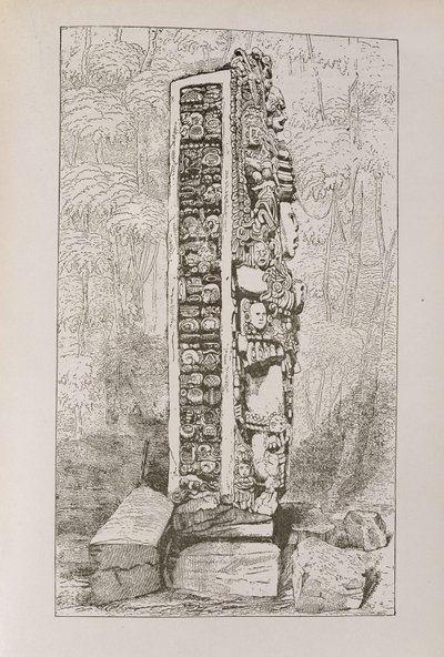 Representation of Mayan Hieroglyphics on a Stele, from 