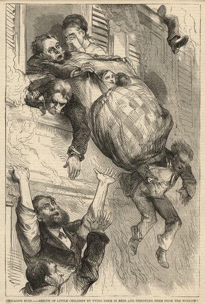 Rescue of little children by tying them in beds and throwing them from the window by English School