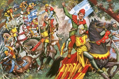Robin Hood attacking Norman soldiers by English School