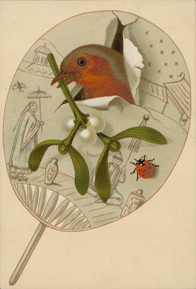 Robin and mistletoe by English School