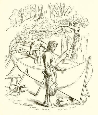 Robinson Crusoe Building His Boat by English School