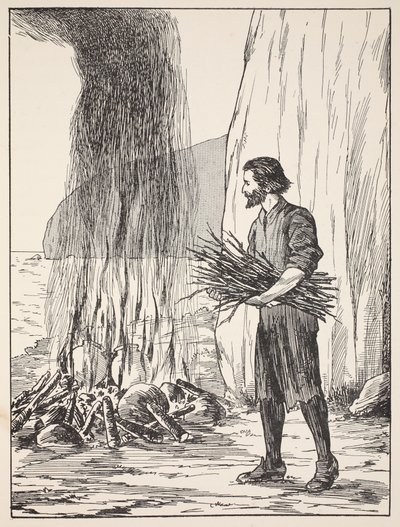 Robinson Crusoe cooking by English School