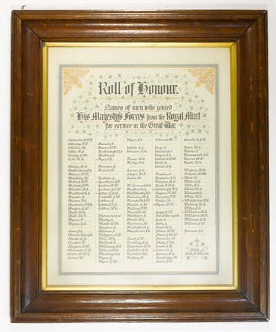 Roll of Honour, Men from the Royal Mint Who Joined the Forces During the First World War, c.1918 by English School