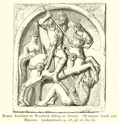 Roman Auxiliary on Horseback Killing an Enemy (Monument found near Mayence. Lindenschmit, op. cit., vii. No. 3) by English School