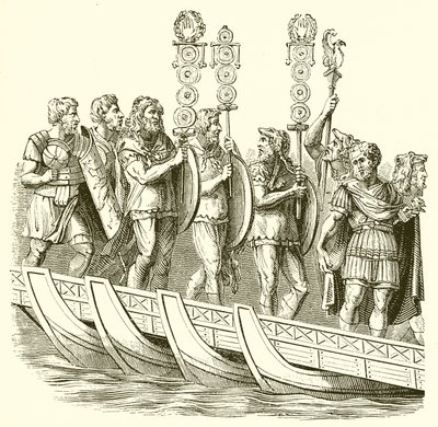 Roman Soldiers Crossing a Bridge of Boats by English School