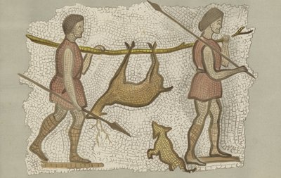 Roman mosaic, showing two men carrying a deer by English School