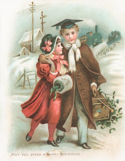 Romantic Couple and Steam Train by English School