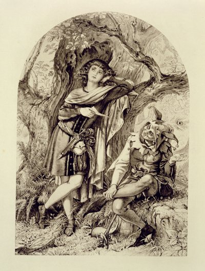 Rosalind and Touchstone, Act III Scene 2, in As You Like It, by William Shakespeare by English School