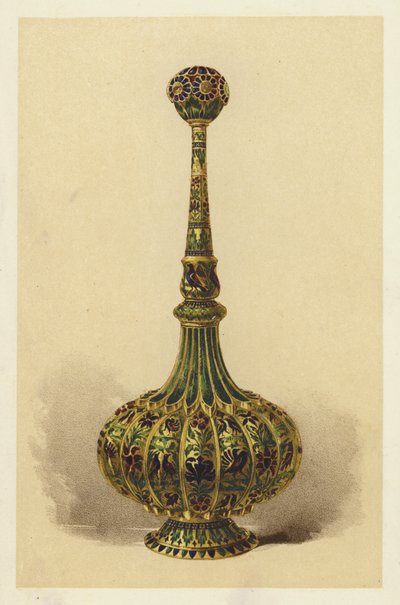 Rosewater Bottle, or Sprinkler, in Silver Gilt, and Enamelled by English School