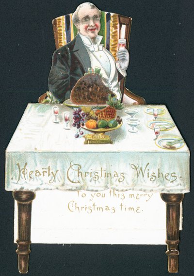 Rotund Man at the Table, Christmas Card by English School