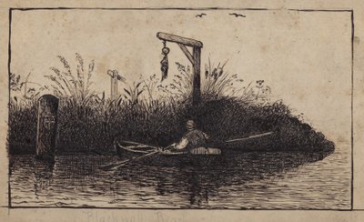 Rowing Boat Passing a Gallows by English School