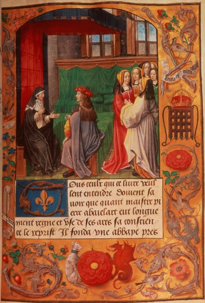 Abbess and Her Pupil Surrounded by a Group of Ladies Listening (from Letters of Abbess Heloise, c.1500) by English School
