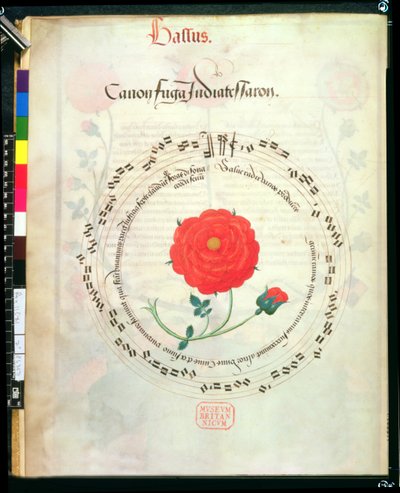 Canon, with circular staves and rose at centre, from Motets by Richard Sampson by English School