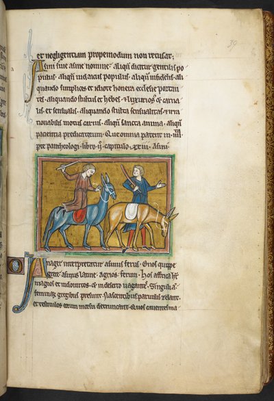 Two men with asses, from Bestiary, Lapidary by English School