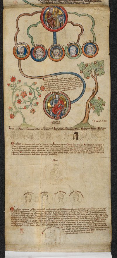 The Royal Genealogy from Henry III to Edward I with an extension in a different hand from Edward II to Edward III, illustration from the 