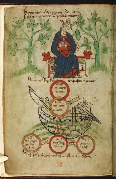 King Henry I on his throne, mourning, illustration from the 
