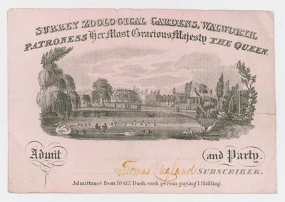 Royal Surrey Zoological Gardens, Entrance Ticket by English School