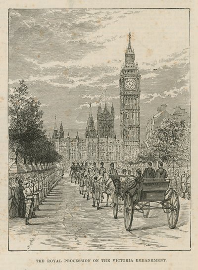Royal procession on the Victoria Embankment by English School