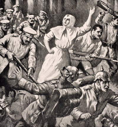 Russian nurse Mira Miksailovitch Ivanoff leading men against Germans, 1915, from 