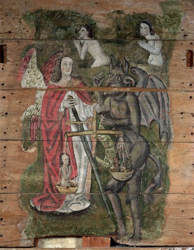 Saint Michael and the Devil, from the Wenhaston Doom, c.1500-20 by English School