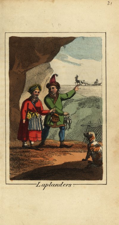 Sami People, Laplanders, Man and Woman of Lapland by English School