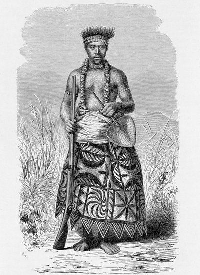Samoan Warrior in Tapa Clothing, from 