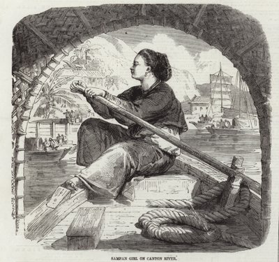 Sampan Girl on Canton River by English School